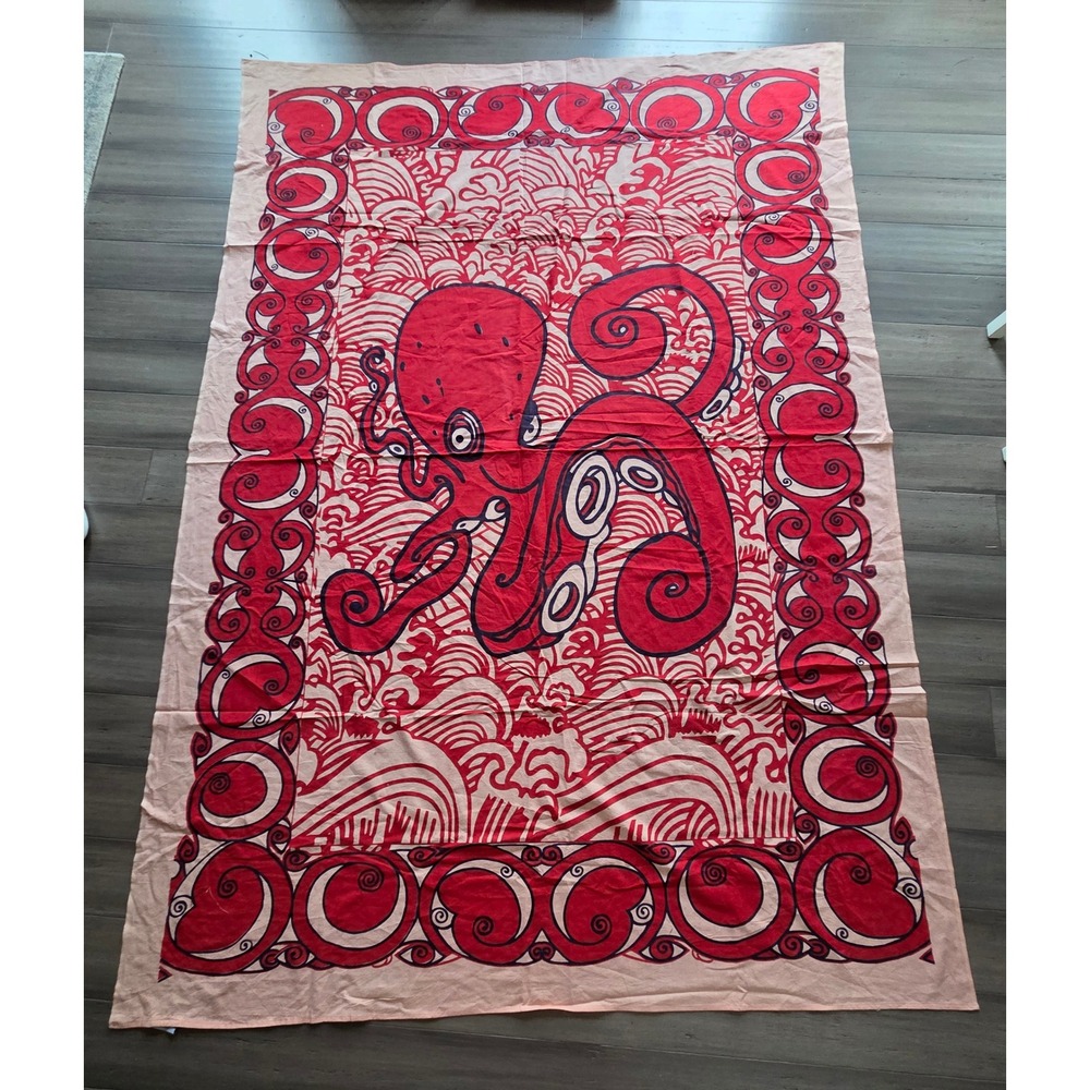 Homestead Red Octopus Cotton Tapestry Single Flat Sheet Wall Hanging India